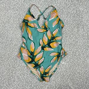 KONA SOL Tropical Floral One Piece Swim Swimsuit Large